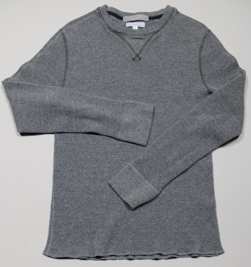 Wallace & Barnes Sweater Mens Medium Gray Waffle Knit Thermal Crewneck Pullover